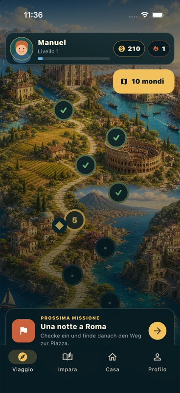 Reisekarte mit den Welten von Italiano Quest
