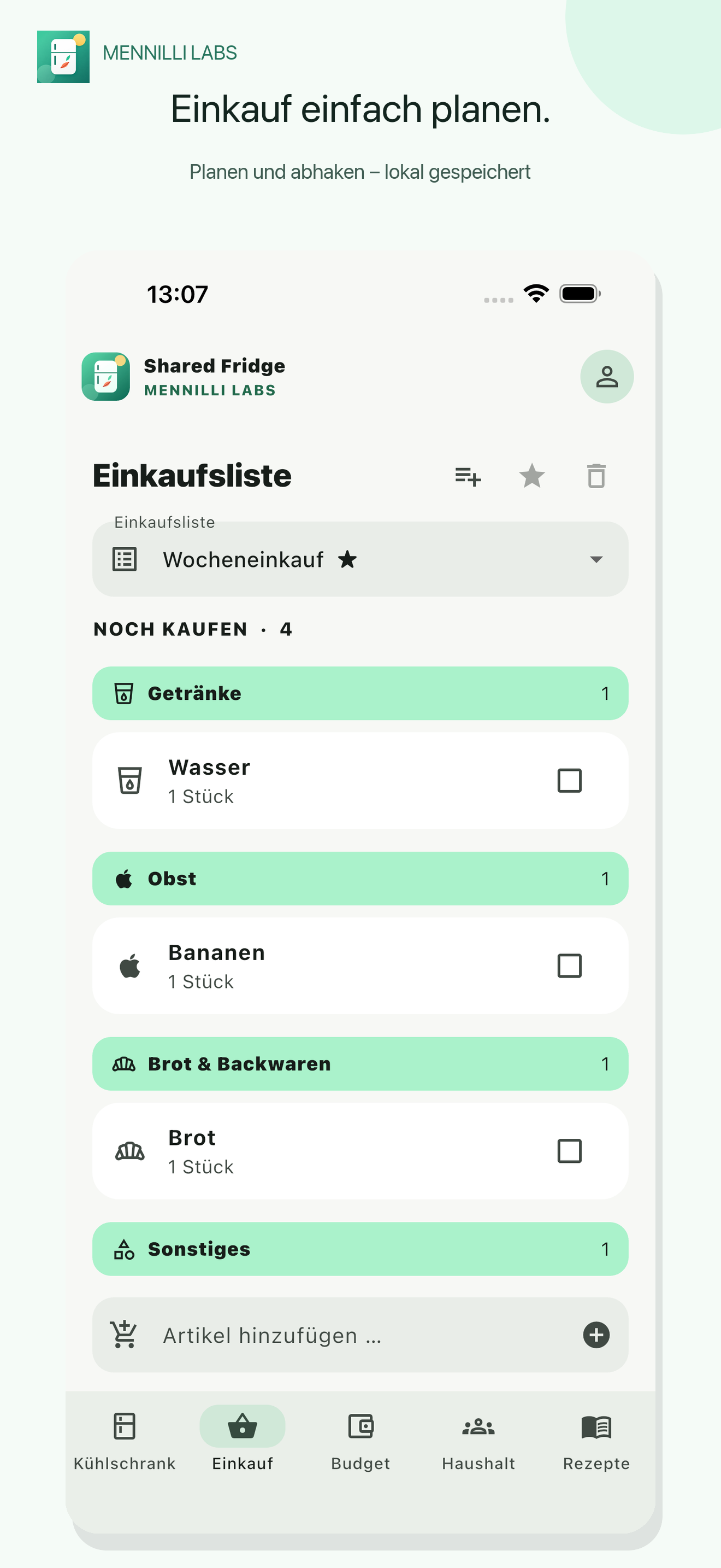 Shared Fridge Einkaufsliste