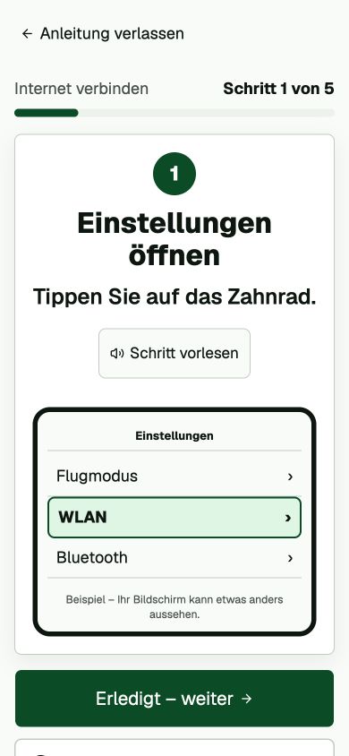 Ein einzelner Anleitungsschritt mit Bildschirmbeispiel